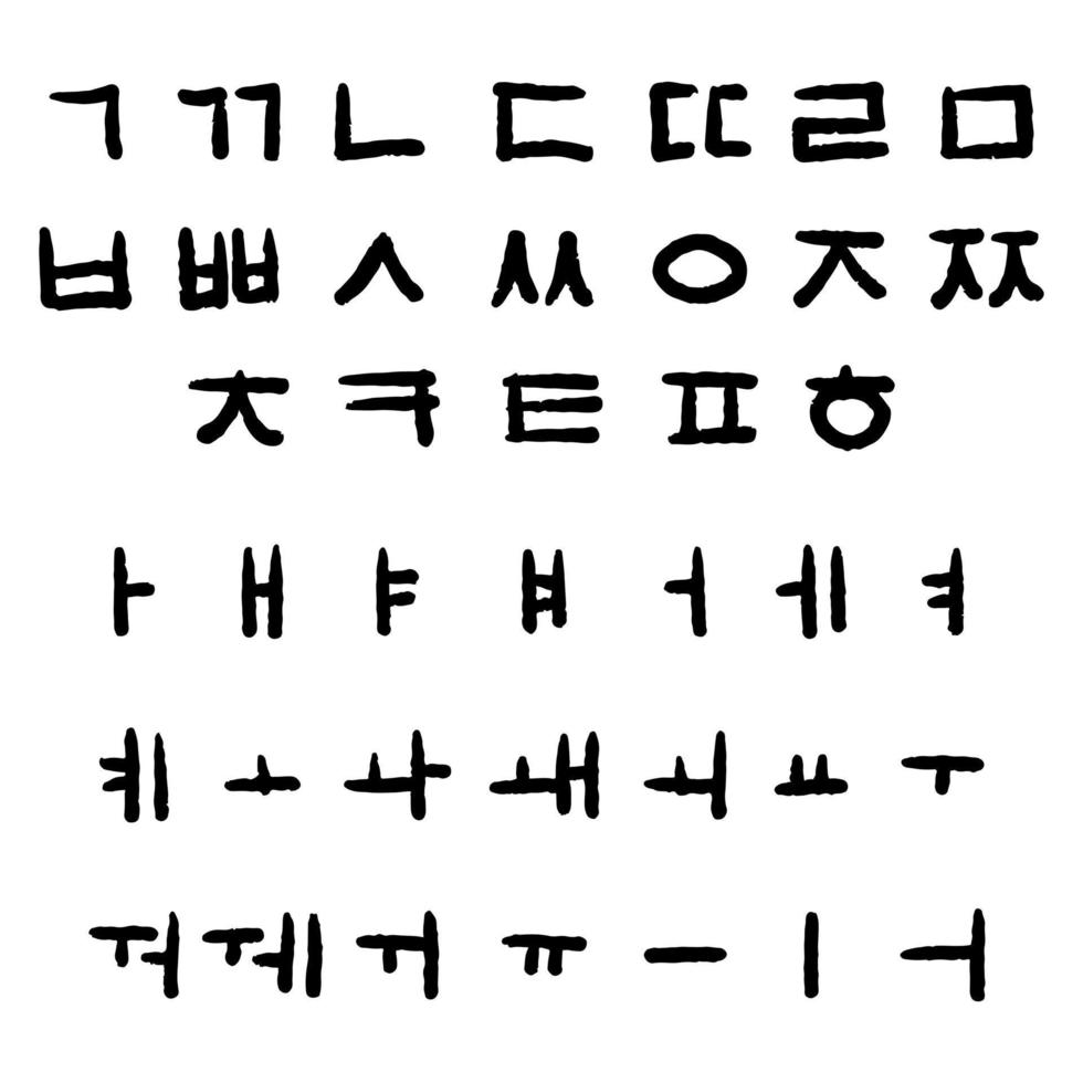 dibujado a mano con tinta. alfabeto coreano. conjunto completo de consonantes y vocales aislado sobre fondo blanco. ilustración vectorial vector