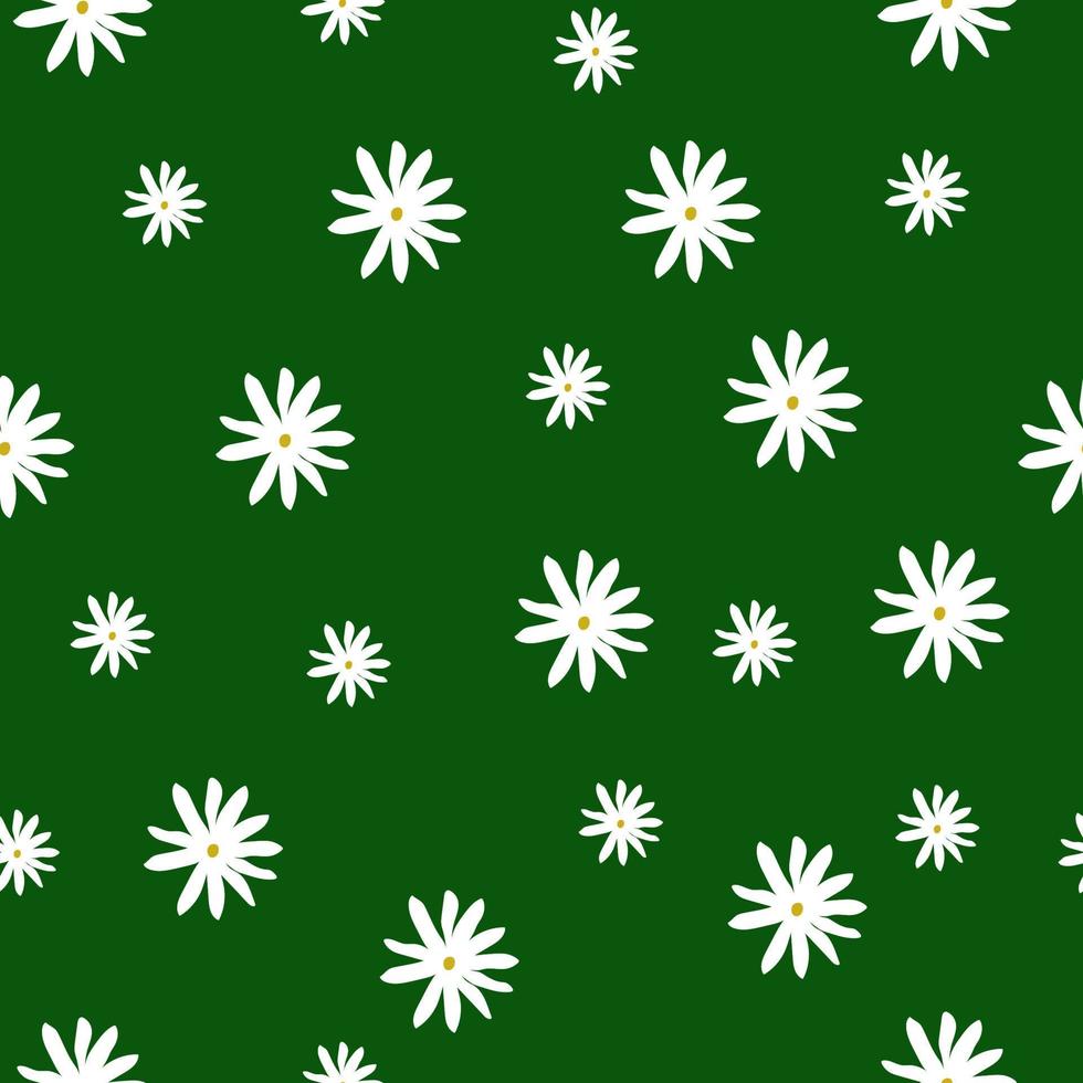 Seamless pattern with white daisies on a green background. vector