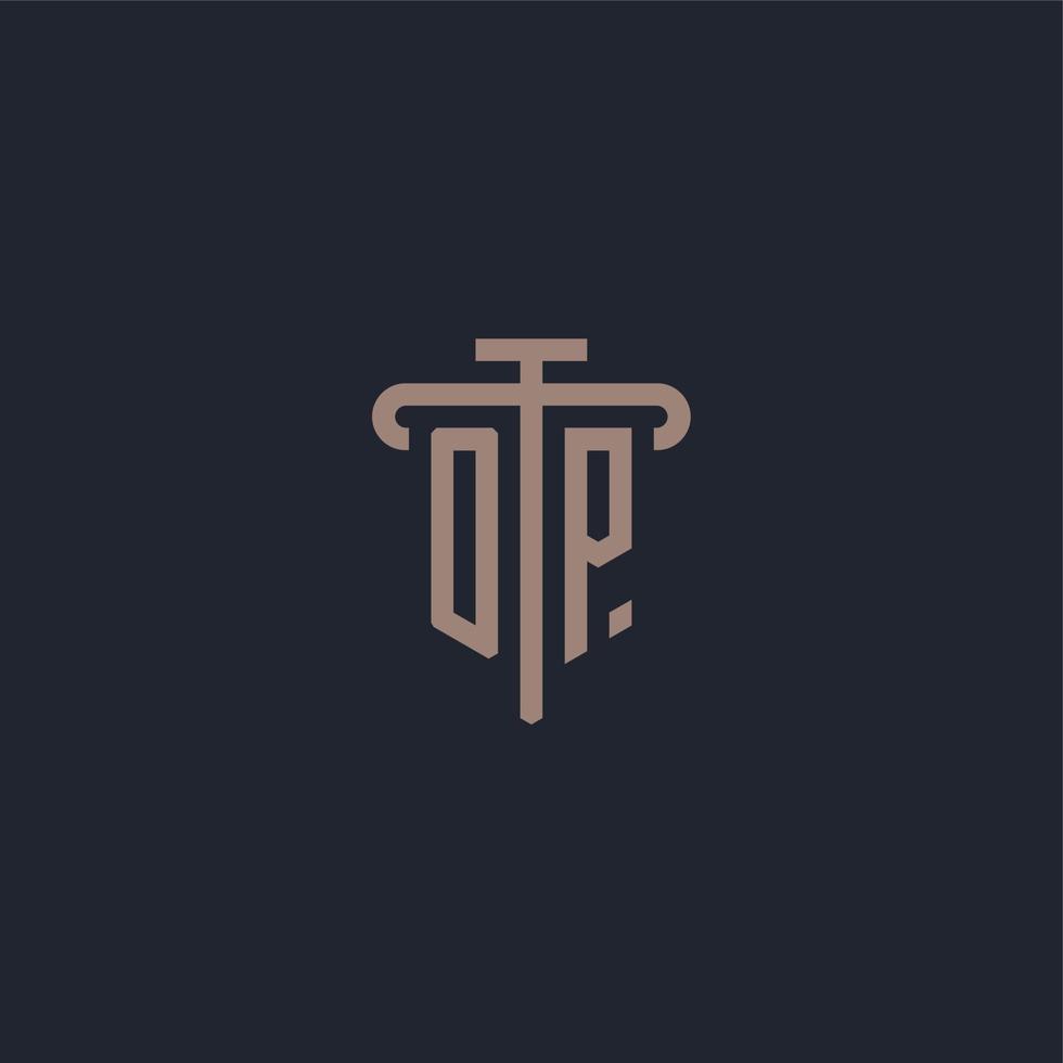 OP initial logo monogram with pillar icon design vector