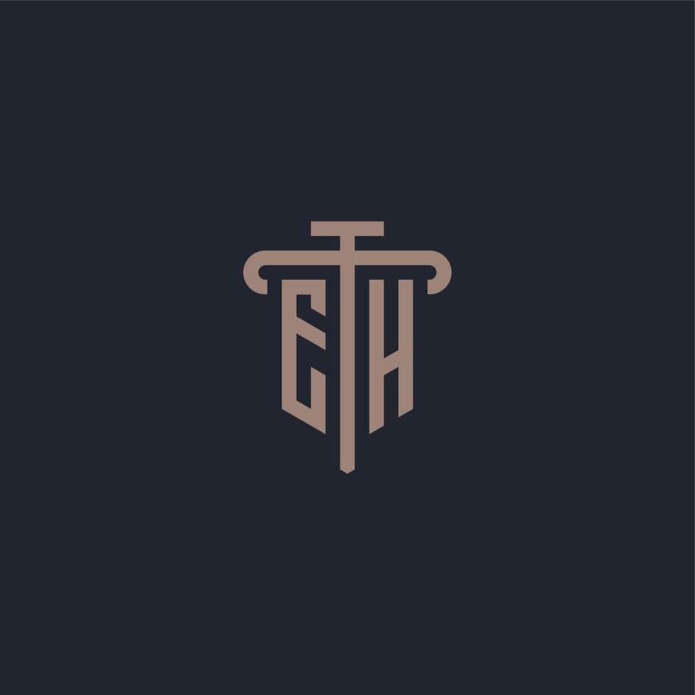 EH initial logo monogram with pillar icon design vector