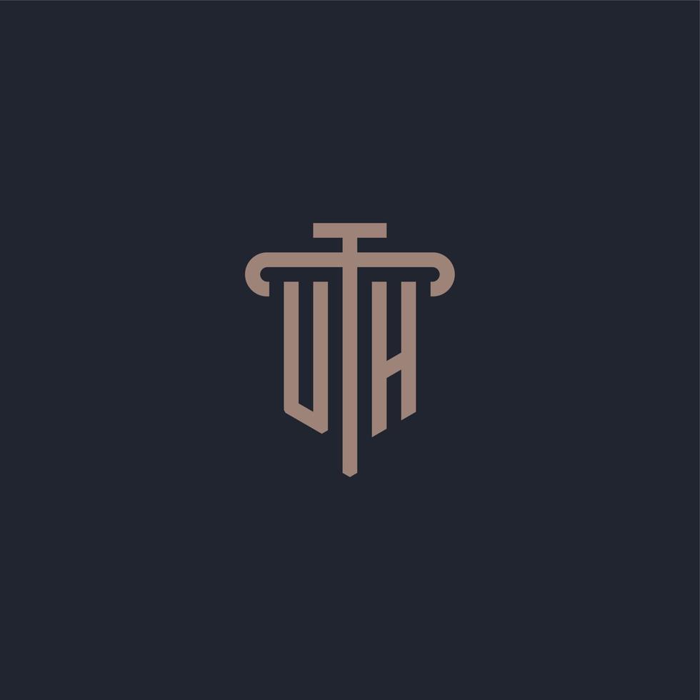 UH initial logo monogram with pillar icon design vector