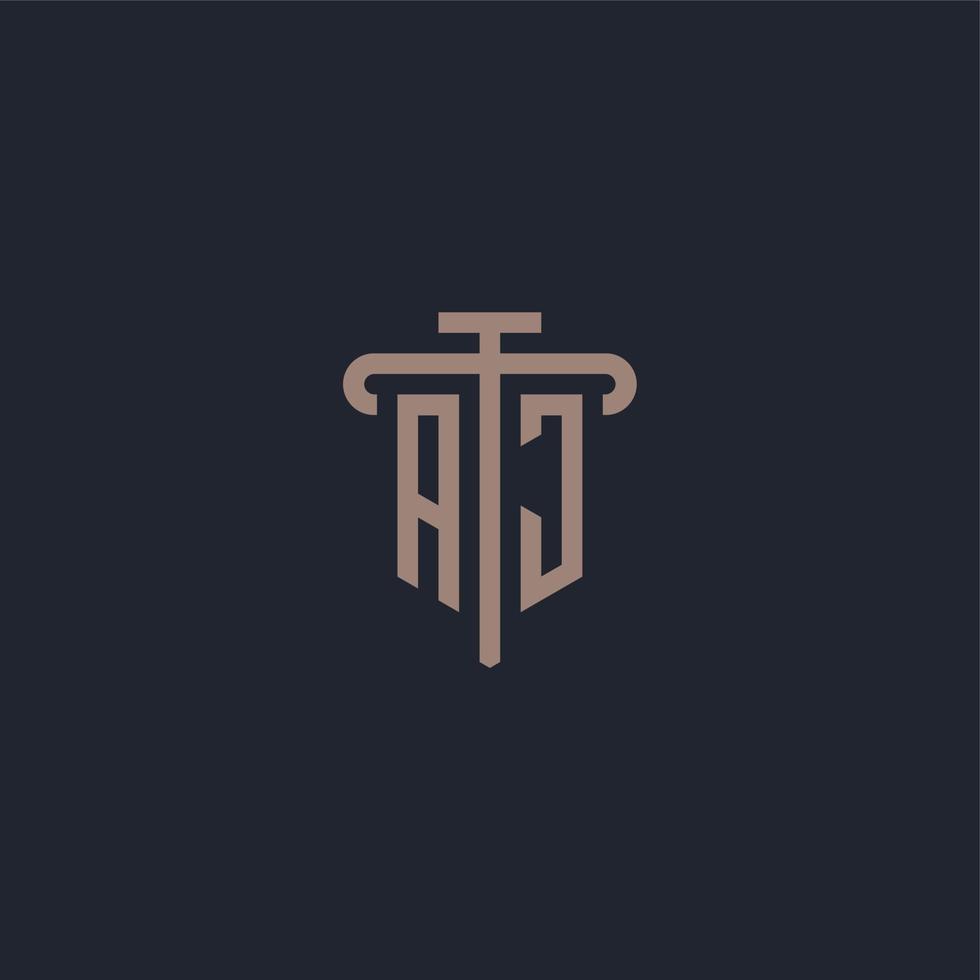 AJ initial logo monogram with pillar icon design vector