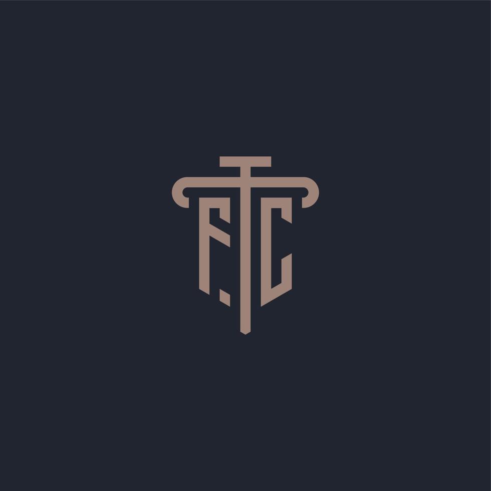 monograma del logotipo inicial de fc con vector de diseño de icono de pilar