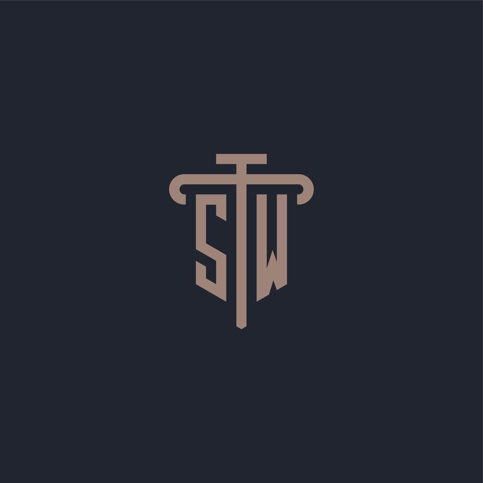 SW initial logo monogram with pillar icon design vector