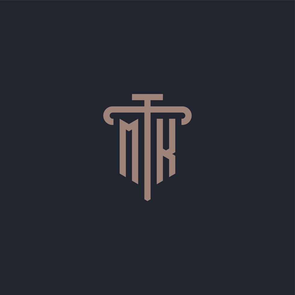 Monograma de logotipo inicial mk con vector de diseño de icono de pilar