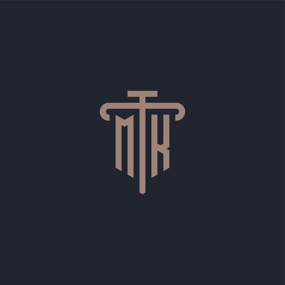 MK initial logo monogram with pillar icon design vector