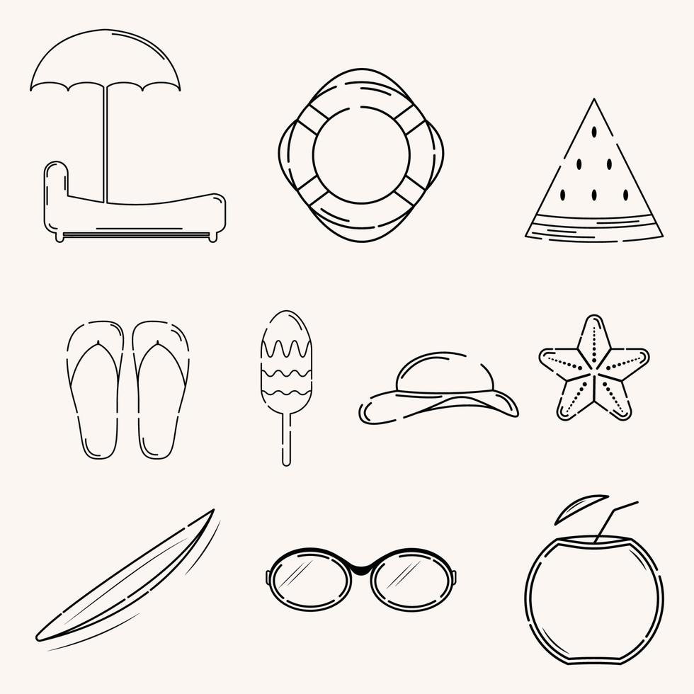 summer day icon line art set vector