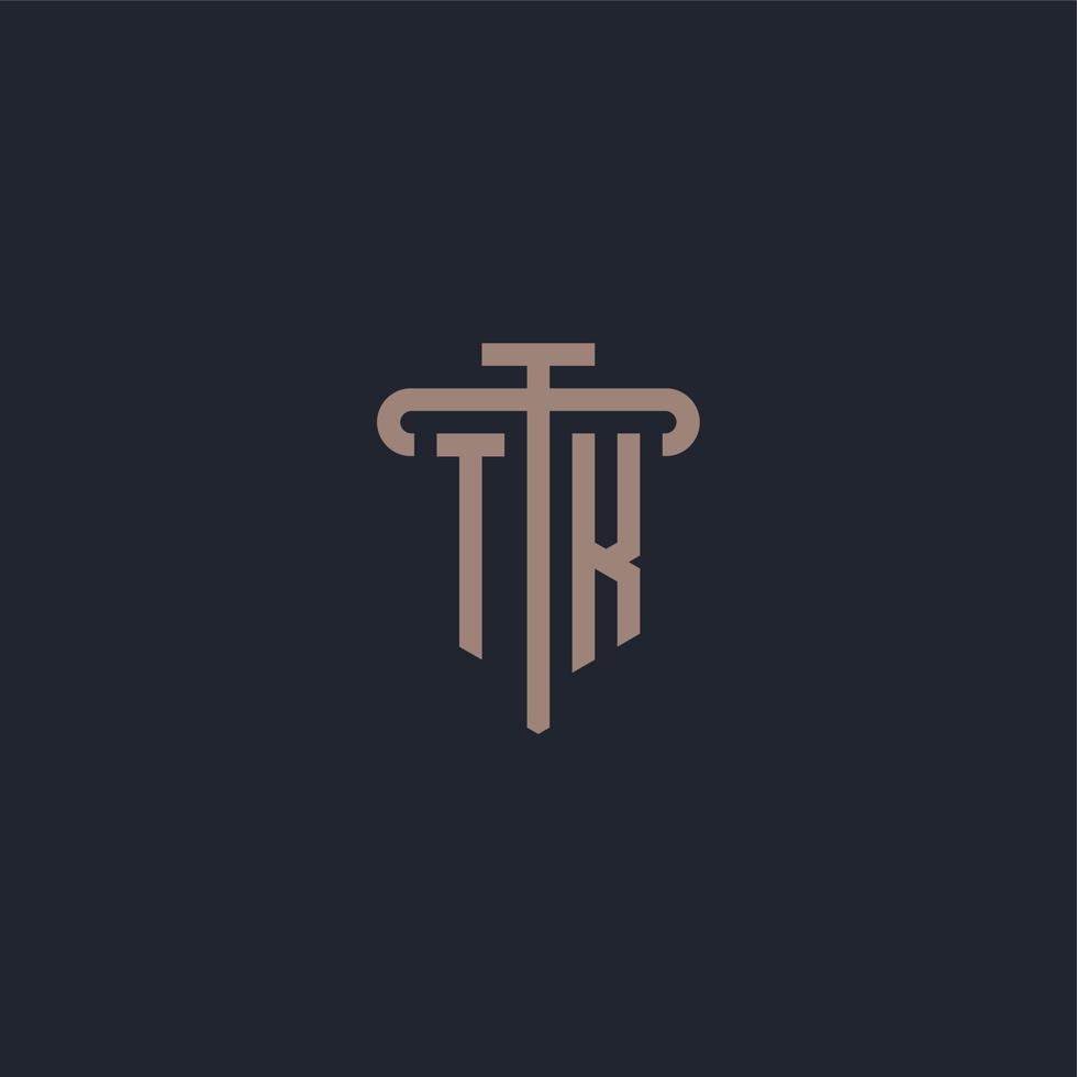 TK initial logo monogram with pillar icon design vector