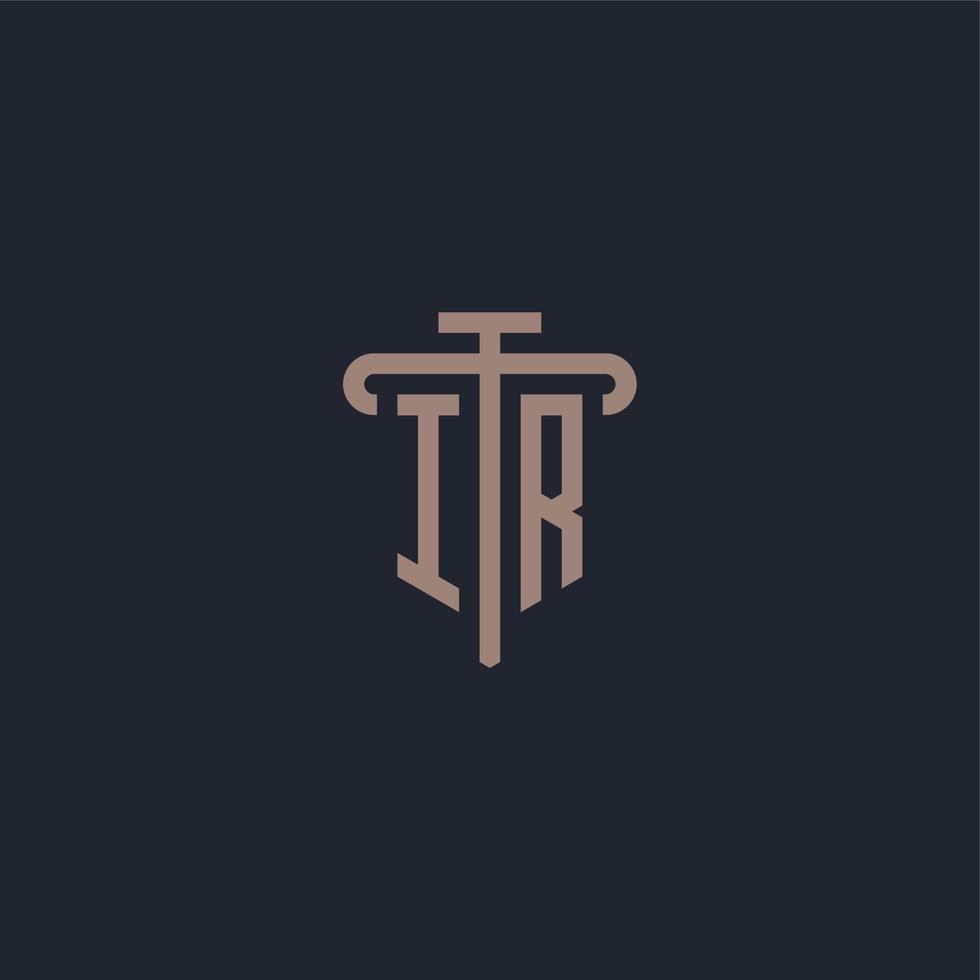 IR initial logo monogram with pillar icon design vector