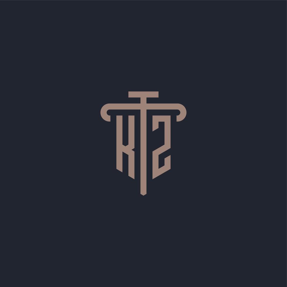 KZ initial logo monogram with pillar icon design vector