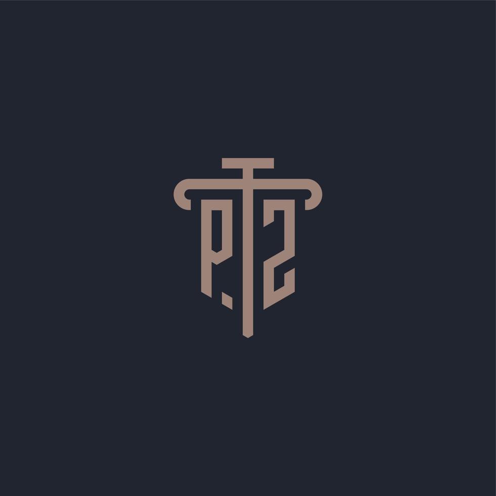 PZ initial logo monogram with pillar icon design vector