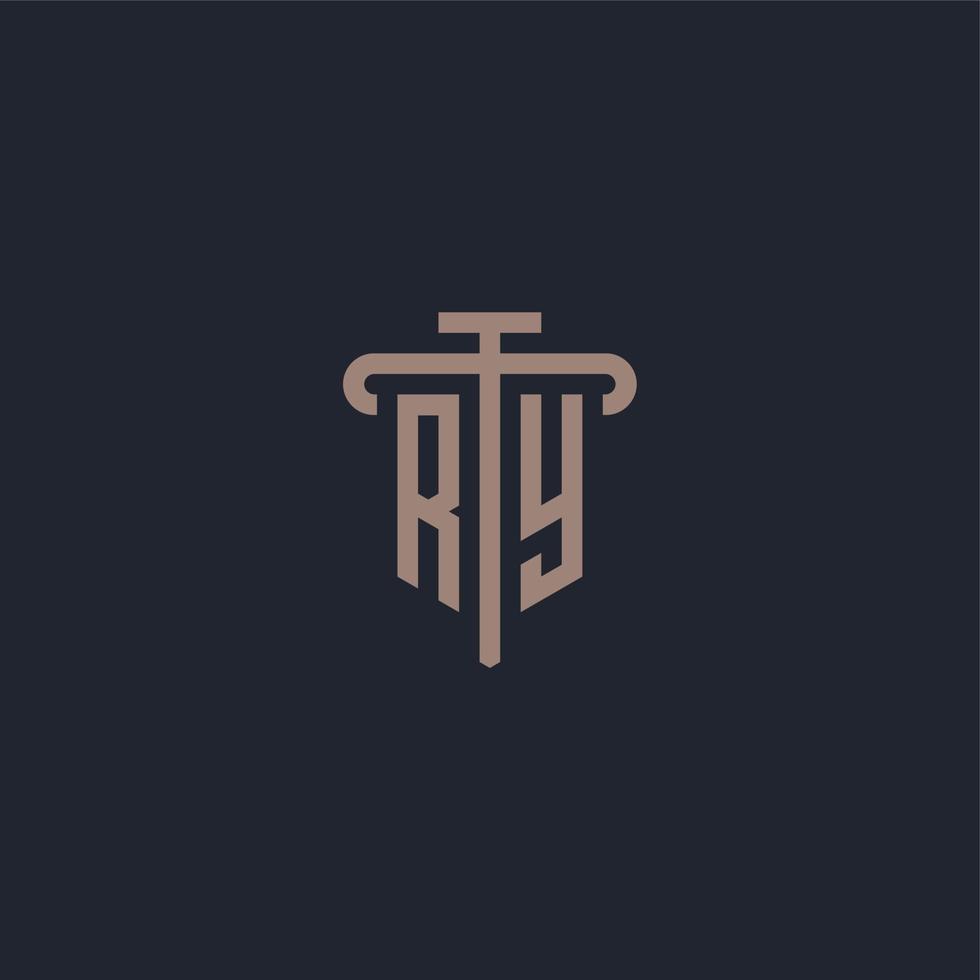 RY initial logo monogram with pillar icon design vector
