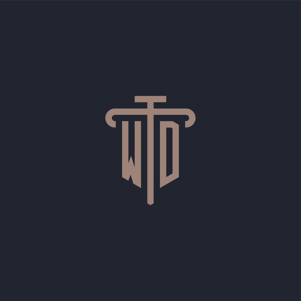 WD initial logo monogram with pillar icon design vector