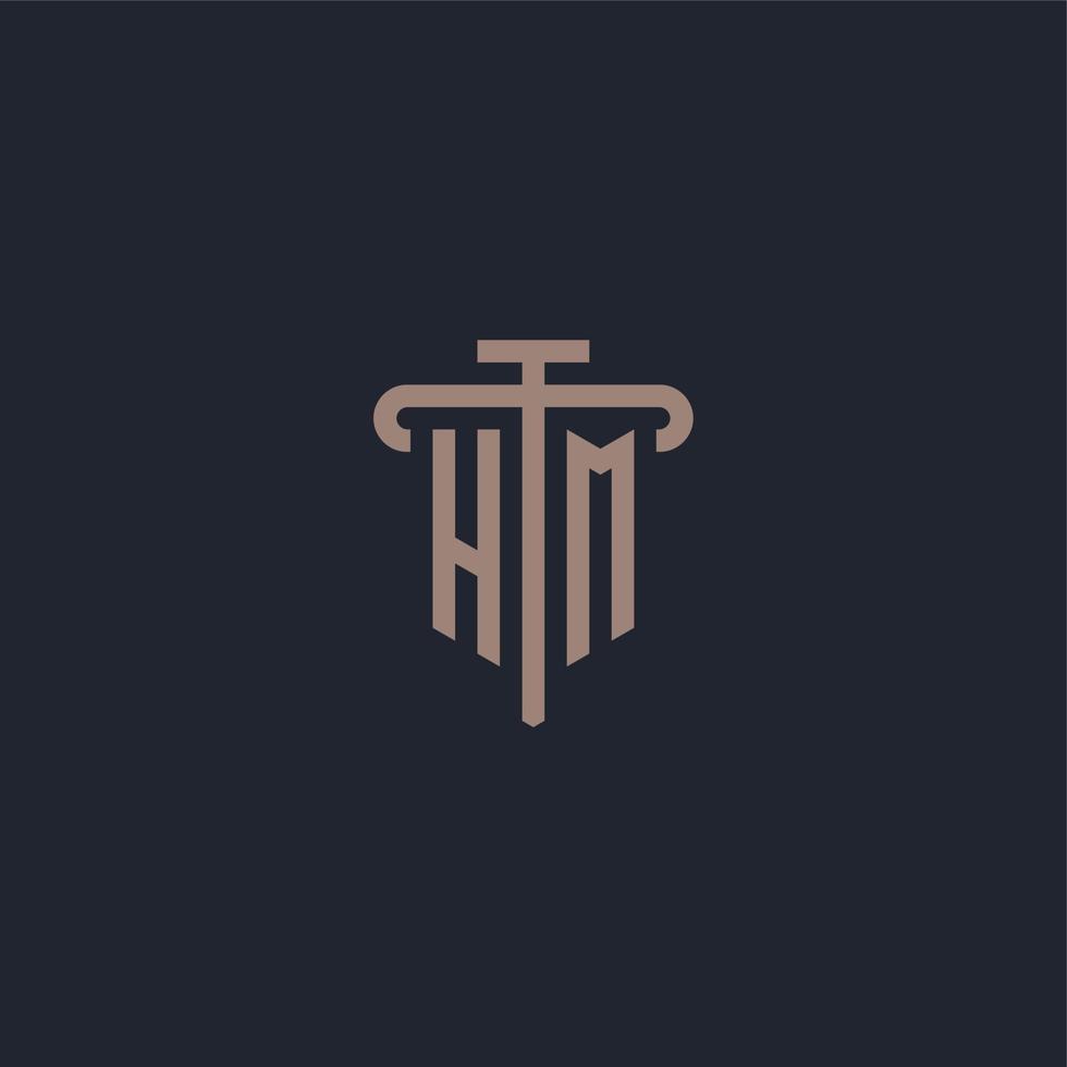 monograma del logotipo inicial de hm con vector de diseño de icono de pilar