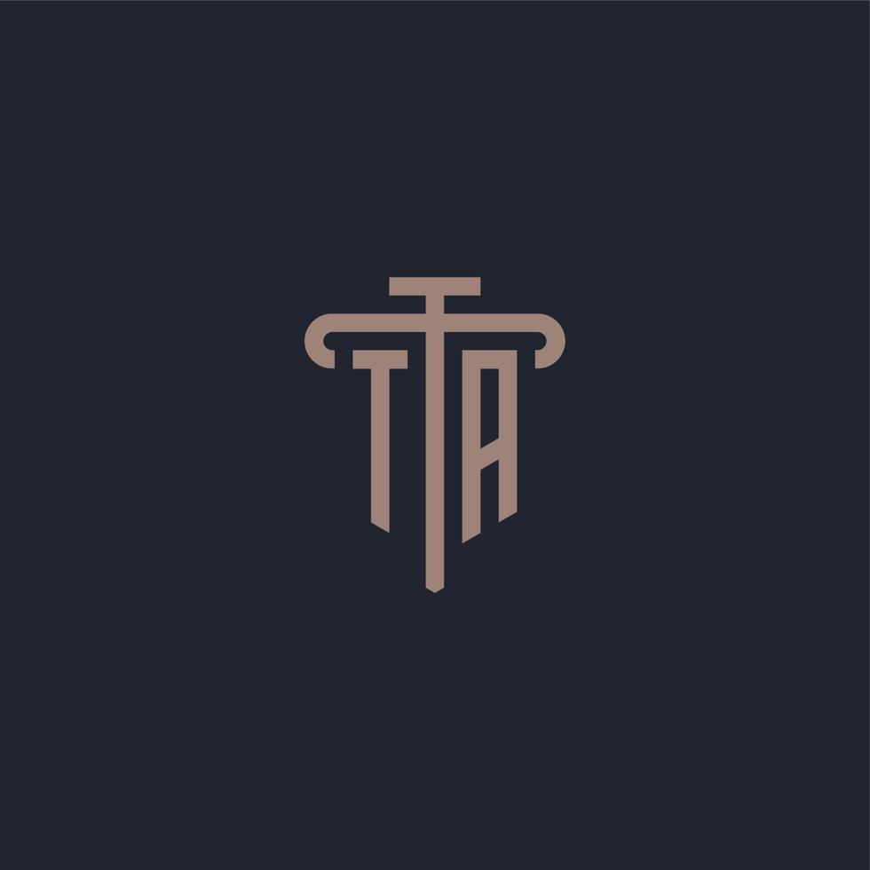 monograma del logotipo inicial de ta con vector de diseño de icono de pilar