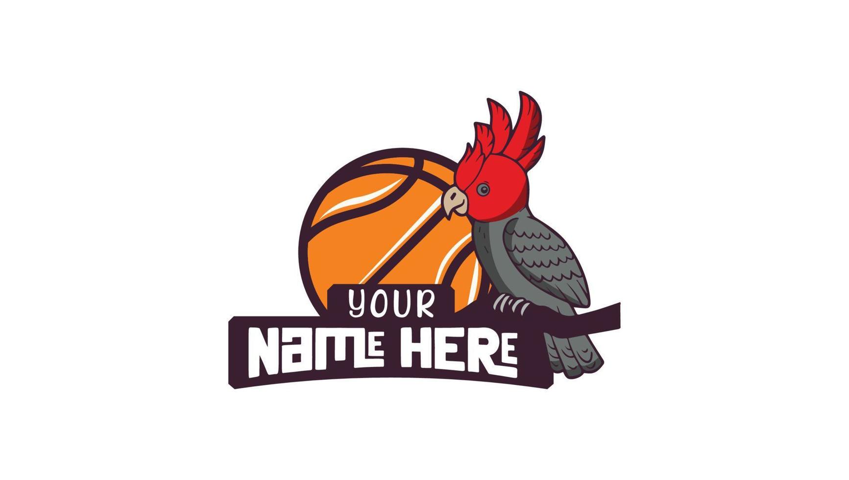 ilustración de vector de pájaro cacatúa sentado en el logotipo de baloncesto de voleibol de rama