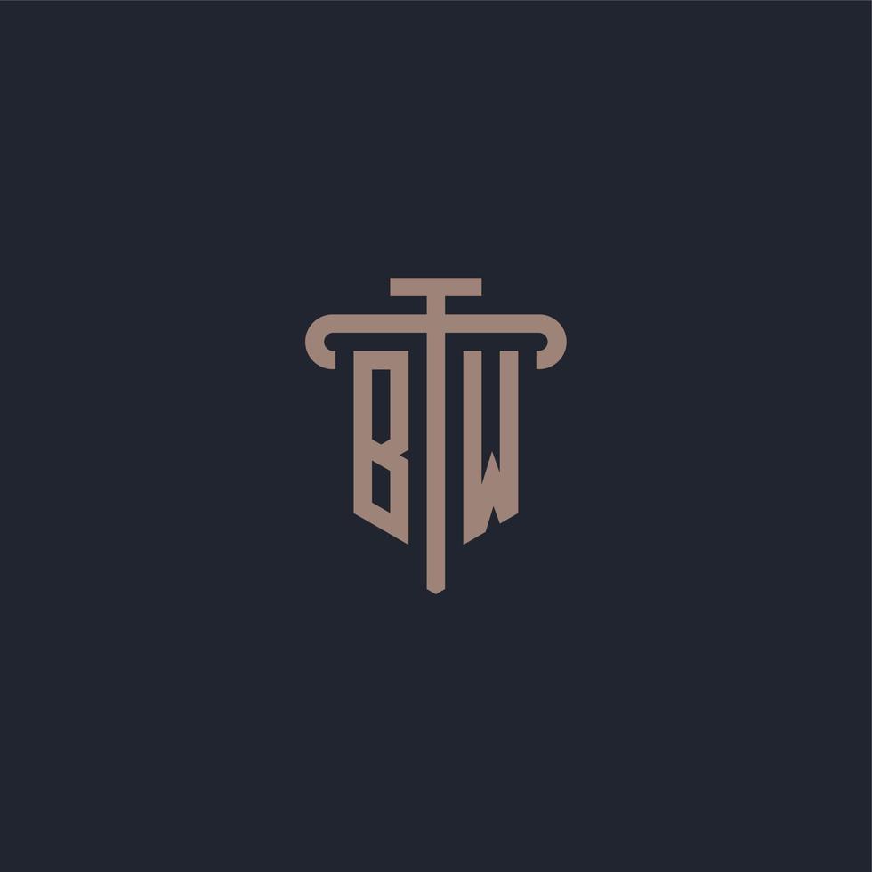 BW initial logo monogram with pillar icon design vector