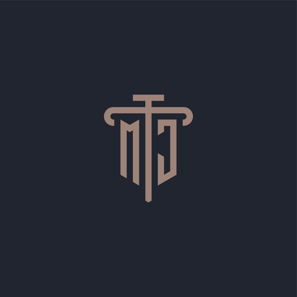 MJ initial logo monogram with pillar icon design vector