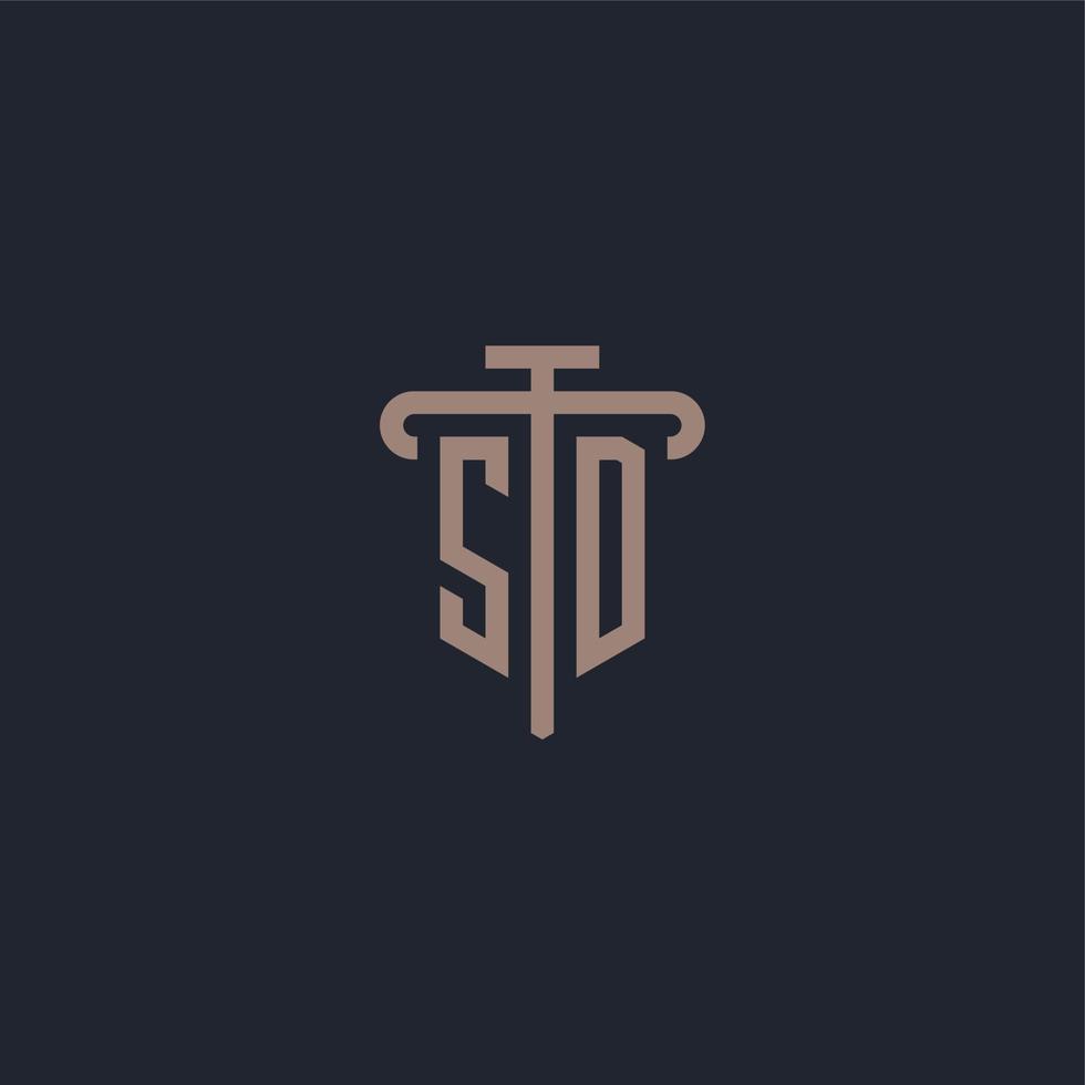 SD initial logo monogram with pillar icon design vector