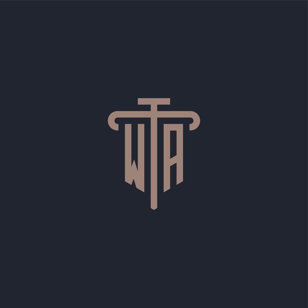 monograma del logotipo inicial de wa con vector de diseño de icono de pilar