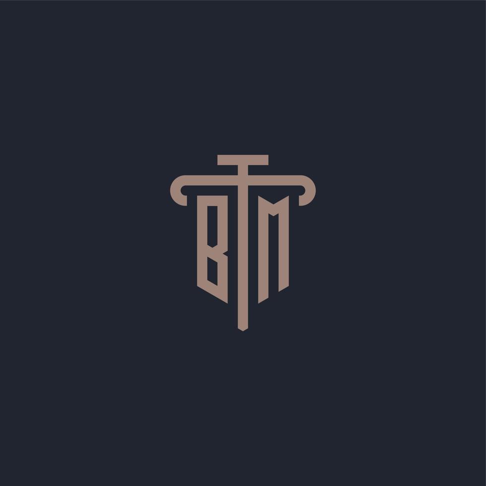 Monograma de logotipo inicial bm con vector de diseño de icono de pilar