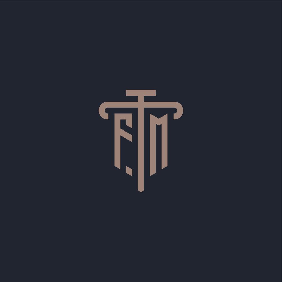 FM initial logo monogram with pillar icon design vector