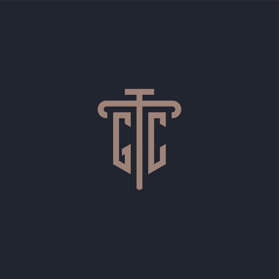 GC initial logo monogram with pillar icon design vector