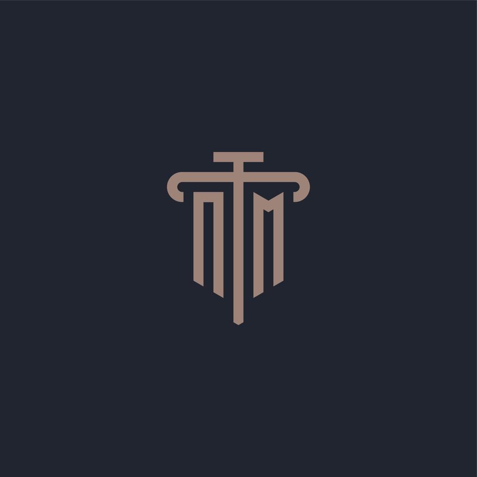 NM initial logo monogram with pillar icon design vector