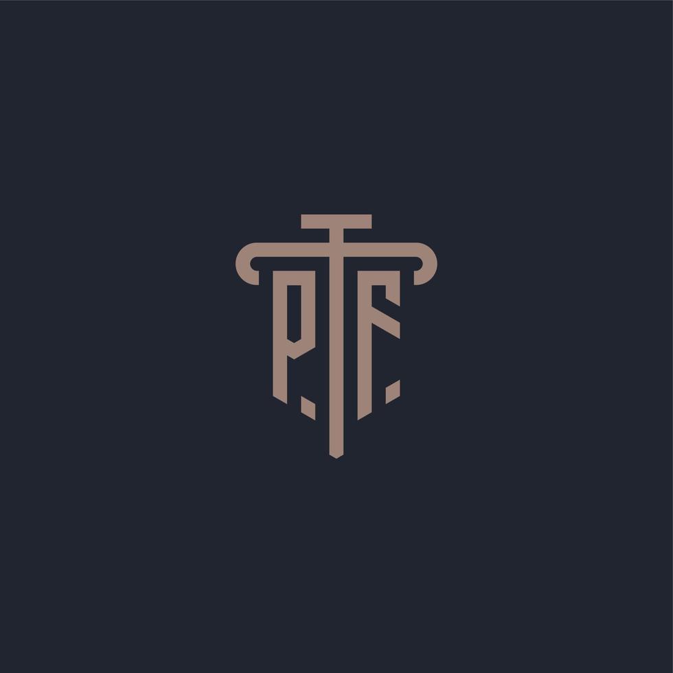 PF initial logo monogram with pillar icon design vector