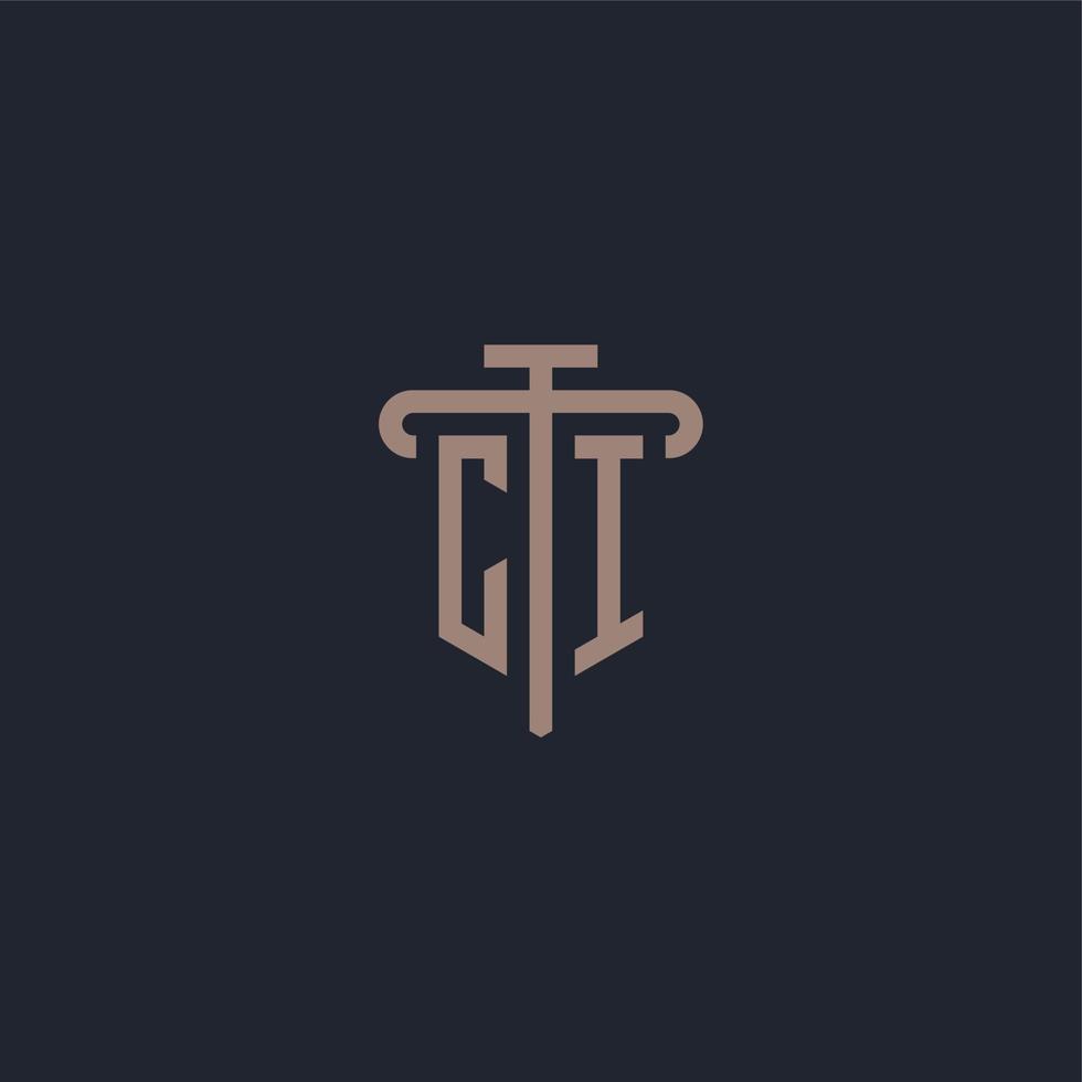 CI initial logo monogram with pillar icon design vector