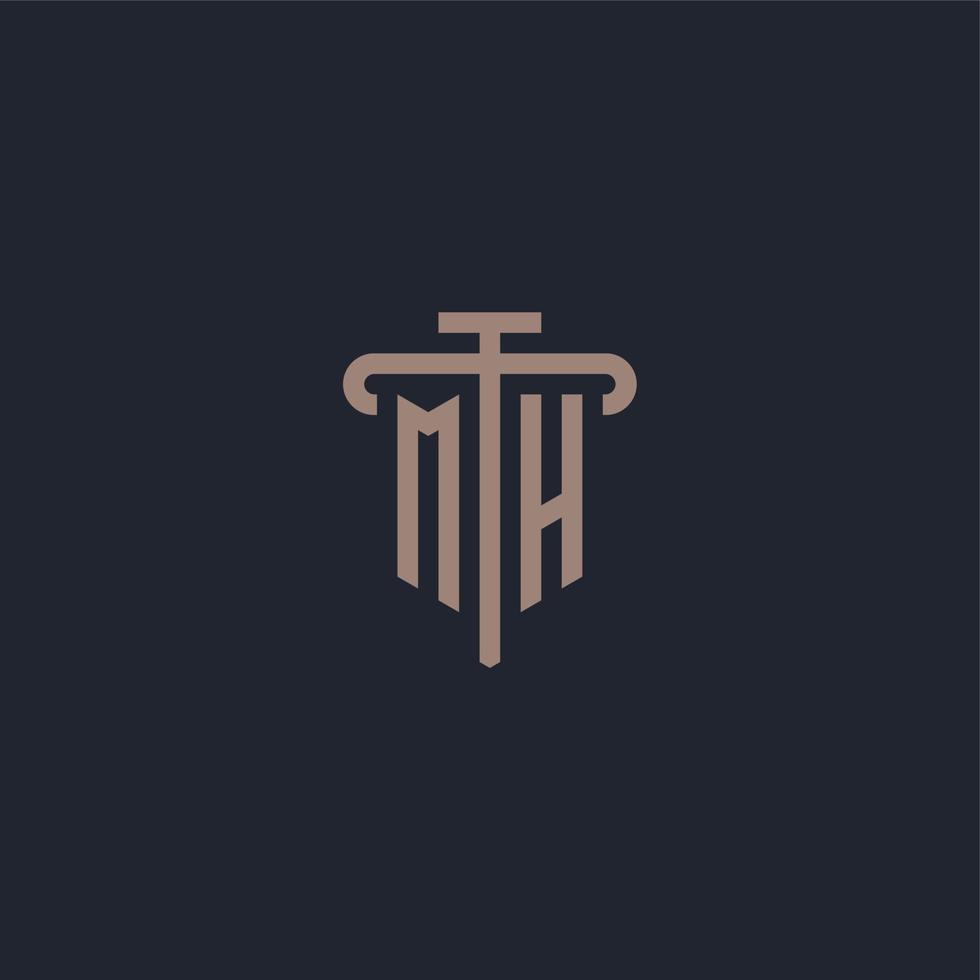 MH initial logo monogram with pillar icon design vector