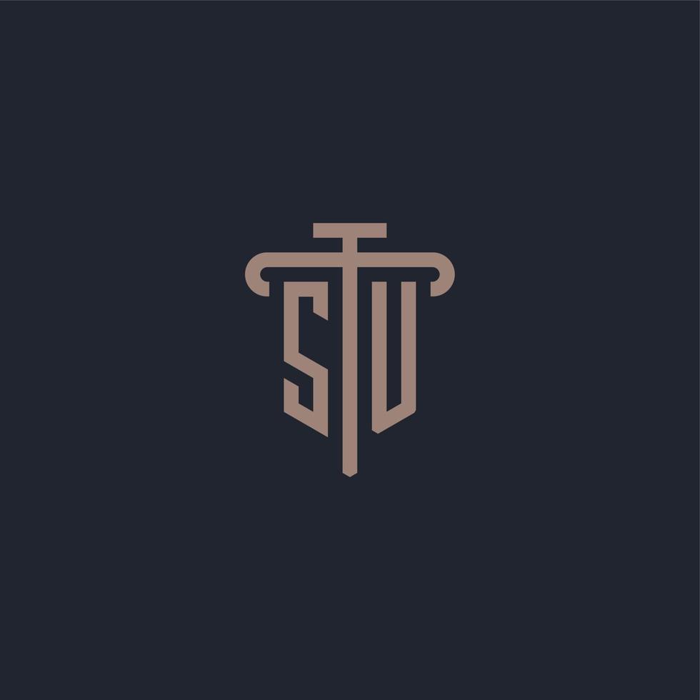 SU initial logo monogram with pillar icon design vector