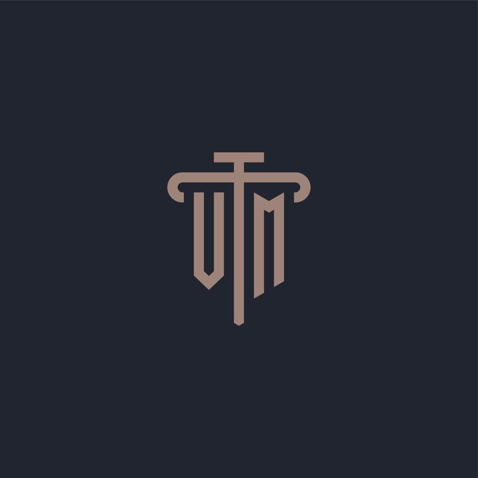 VM initial logo monogram with pillar icon design vector