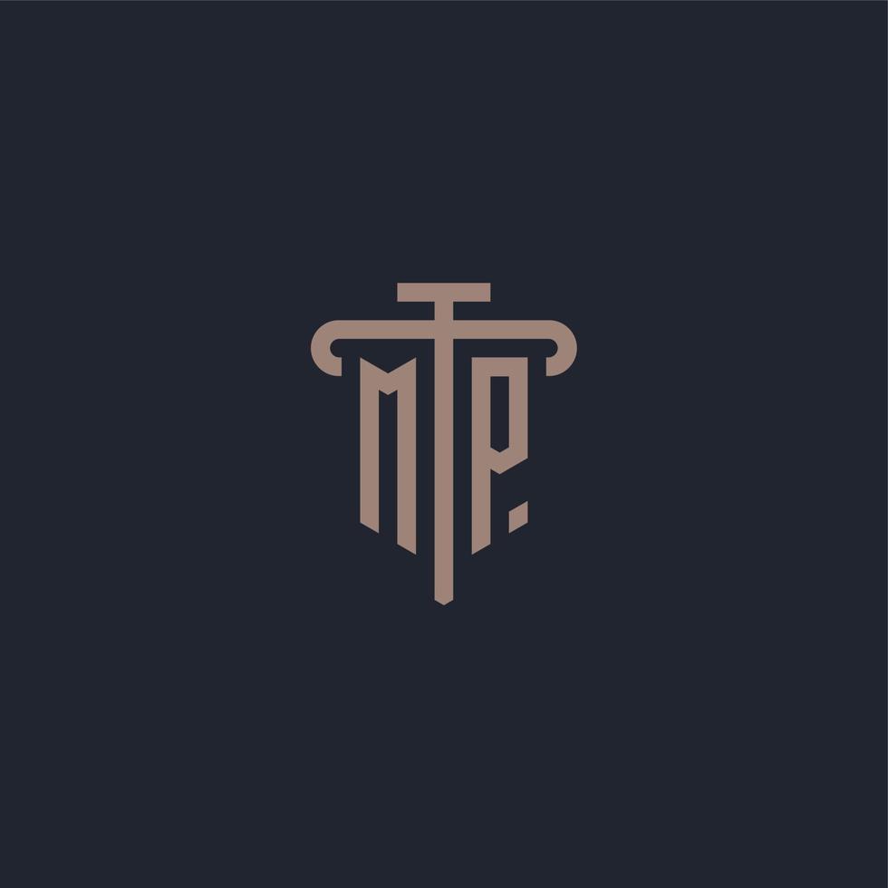 MP initial logo monogram with pillar icon design vector