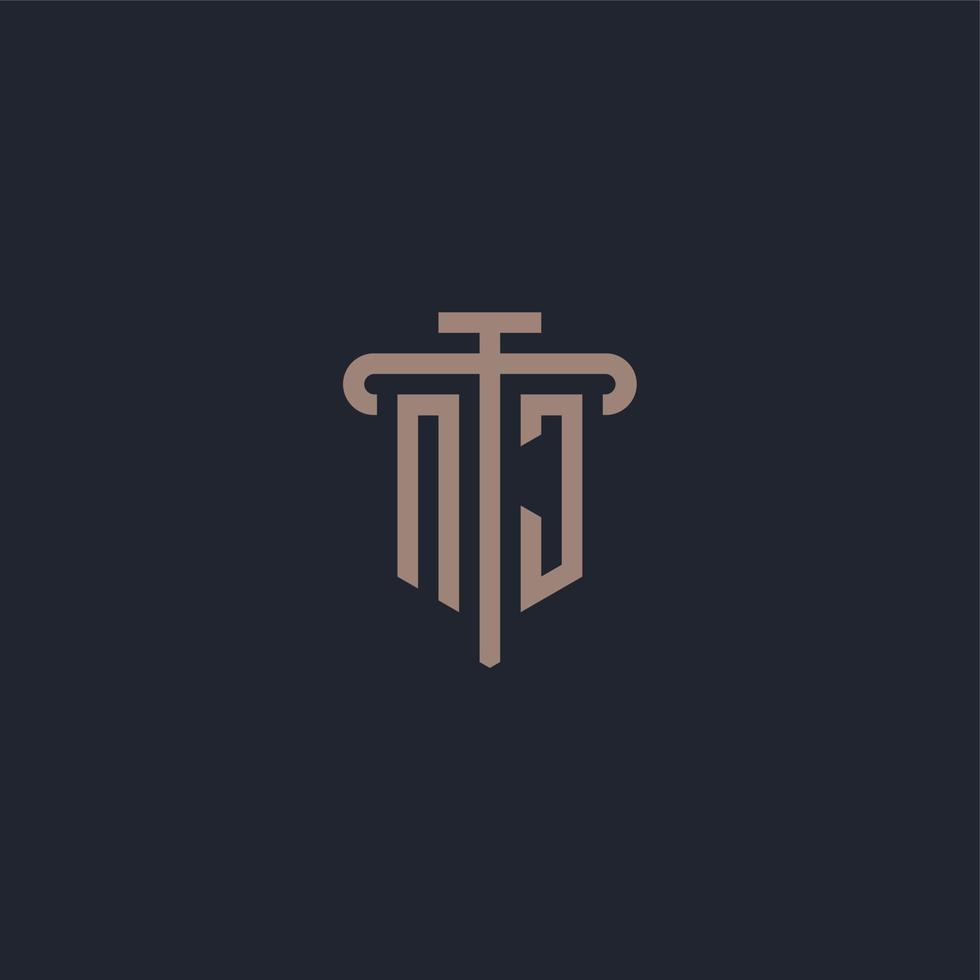 NJ initial logo monogram with pillar icon design vector