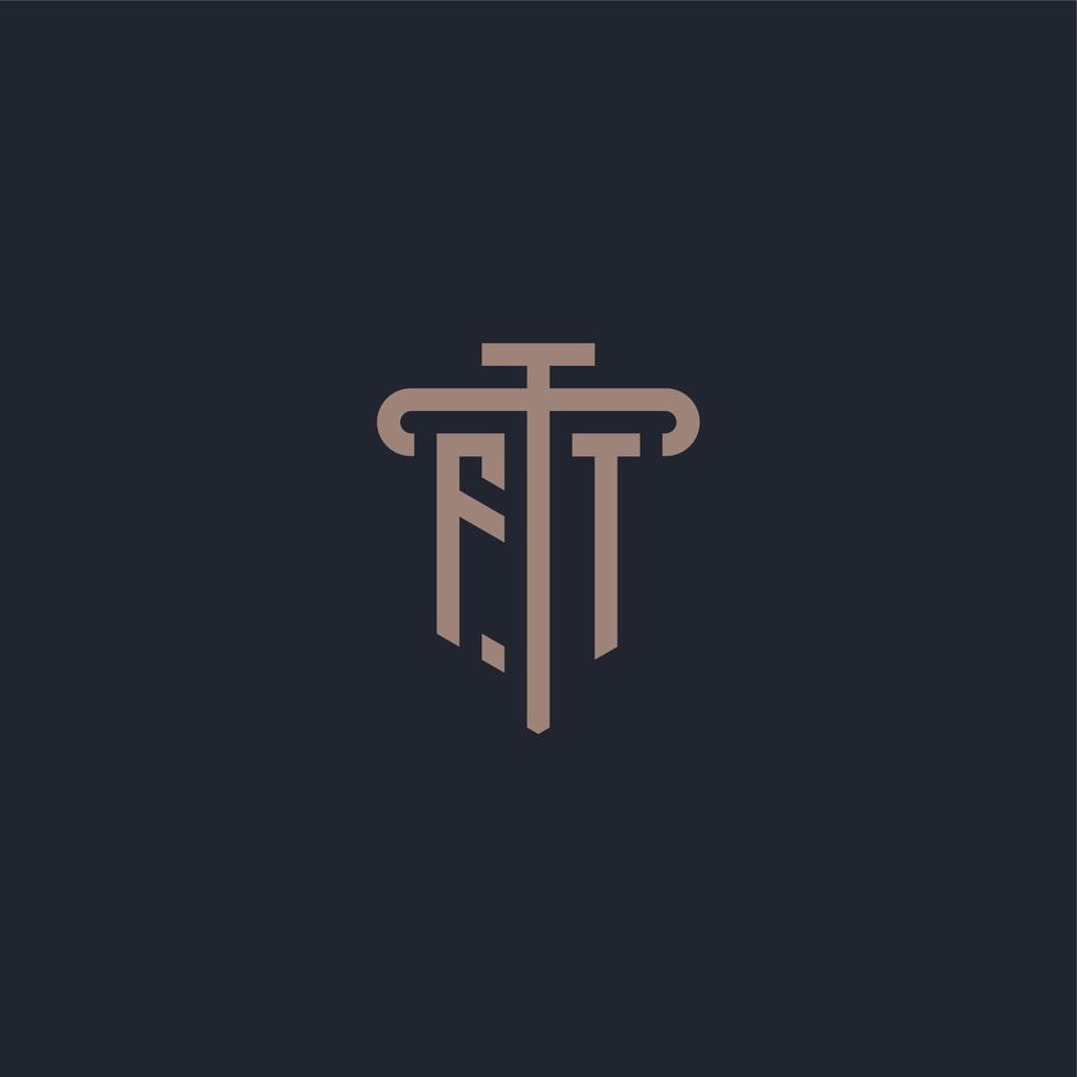 FT initial logo monogram with pillar icon design vector