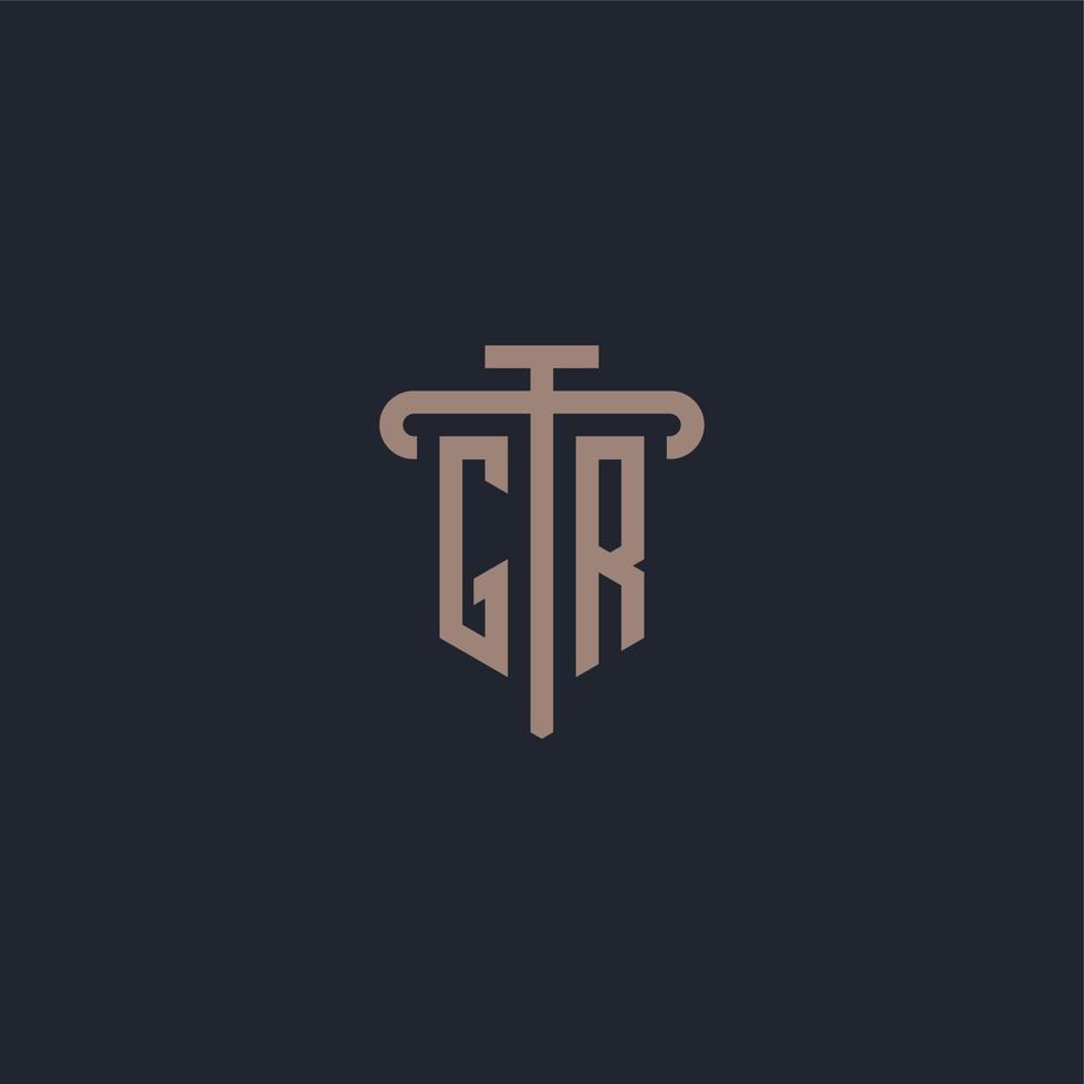 GR initial logo monogram with pillar icon design vector