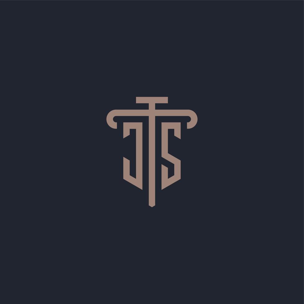 JS initial logo monogram with pillar icon design vector