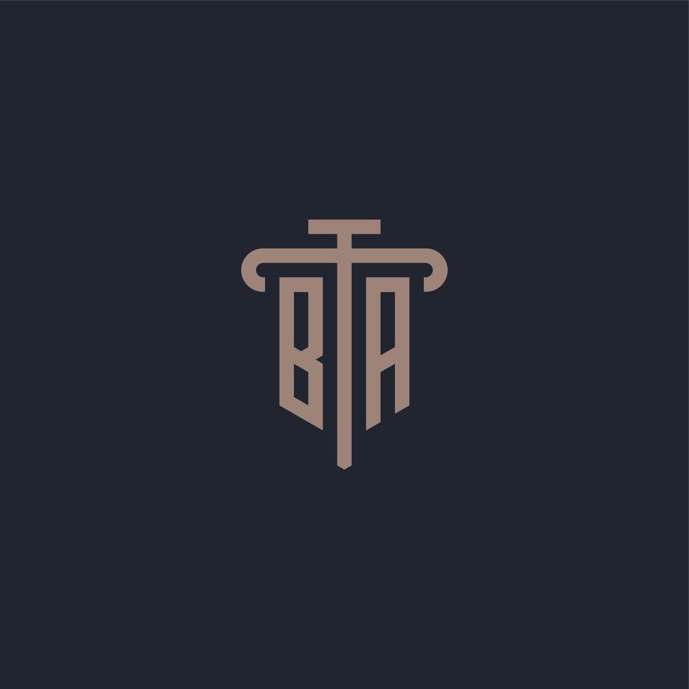 BA initial logo monogram with pillar icon design vector
