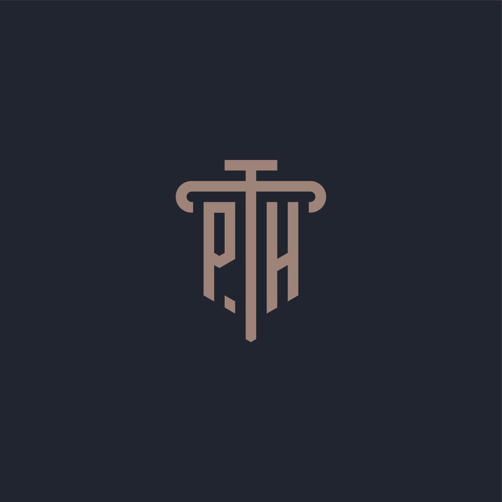 PH initial logo monogram with pillar icon design vector