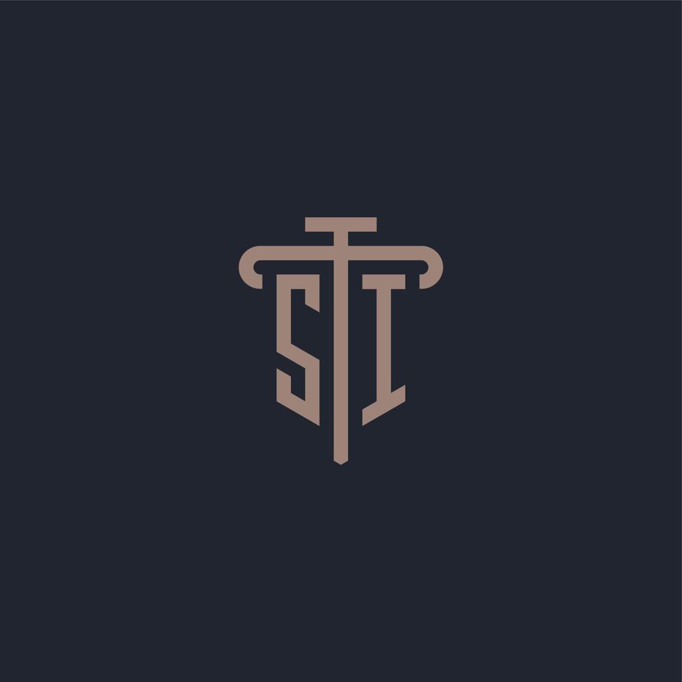 SI initial logo monogram with pillar icon design vector