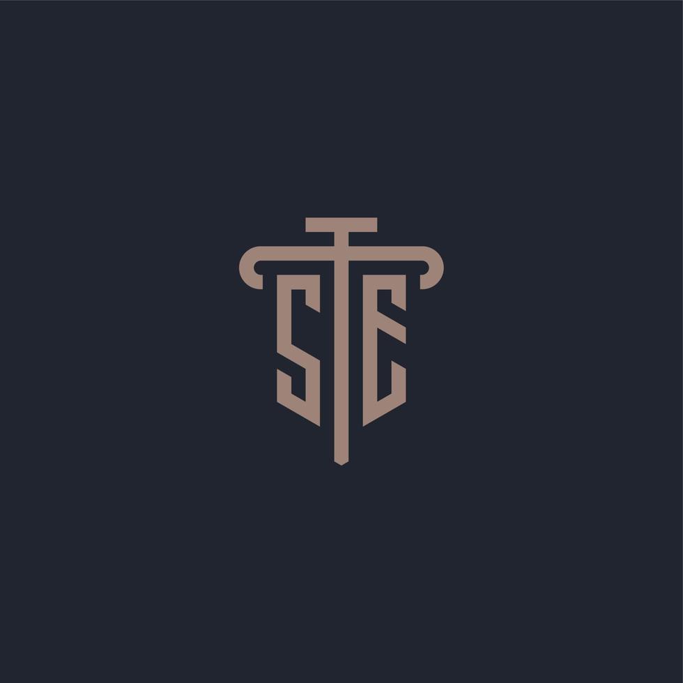 SE initial logo monogram with pillar icon design vector