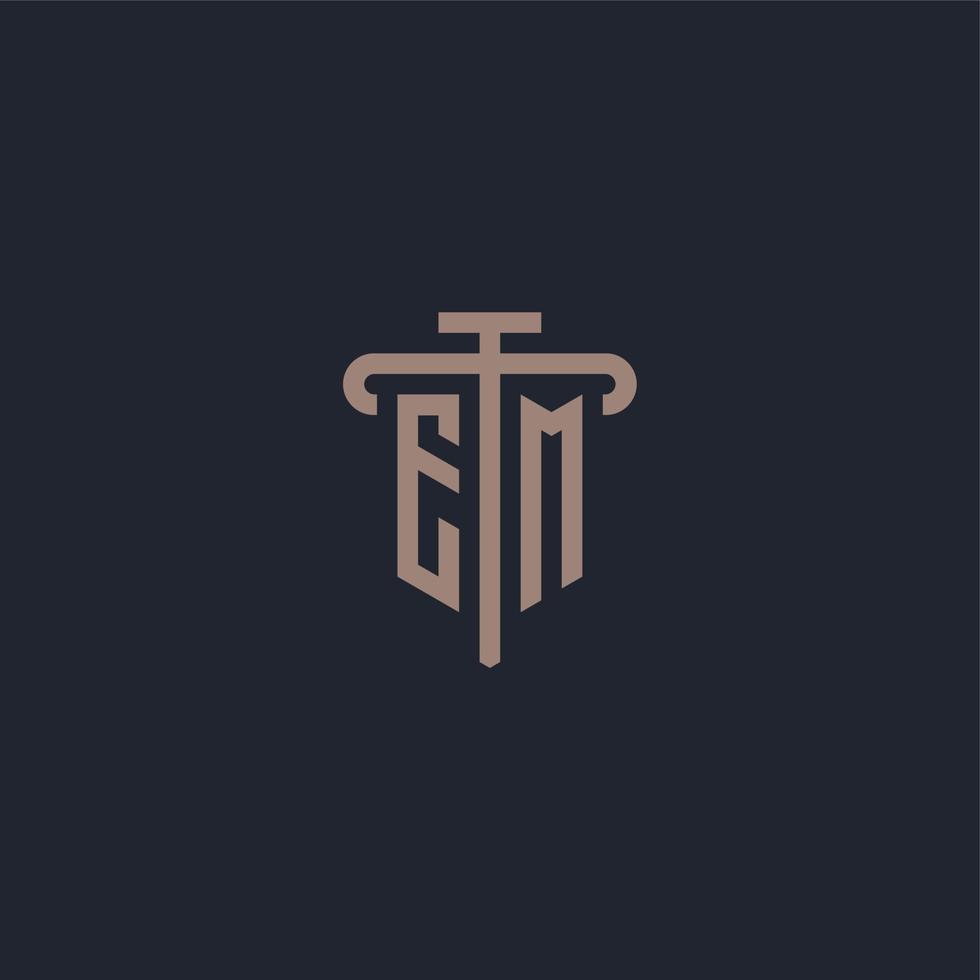 EM initial logo monogram with pillar icon design vector