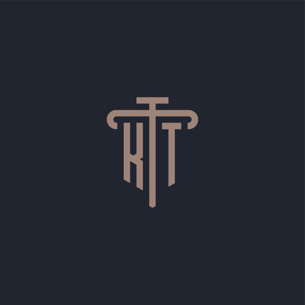 KT initial logo monogram with pillar icon design vector