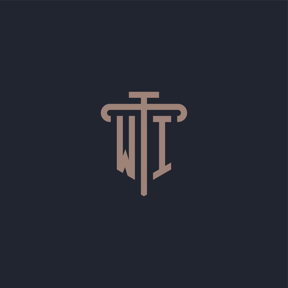 WI initial logo monogram with pillar icon design vector