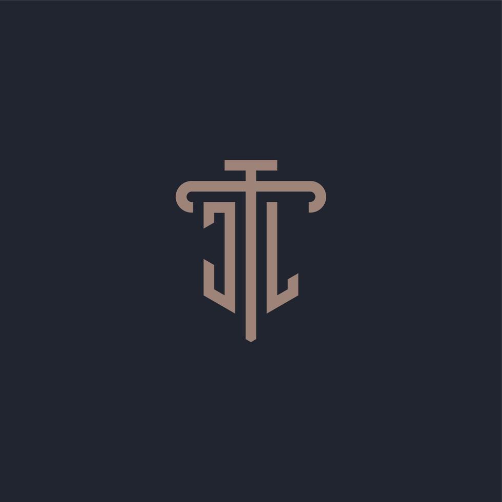 JL initial logo monogram with pillar icon design vector