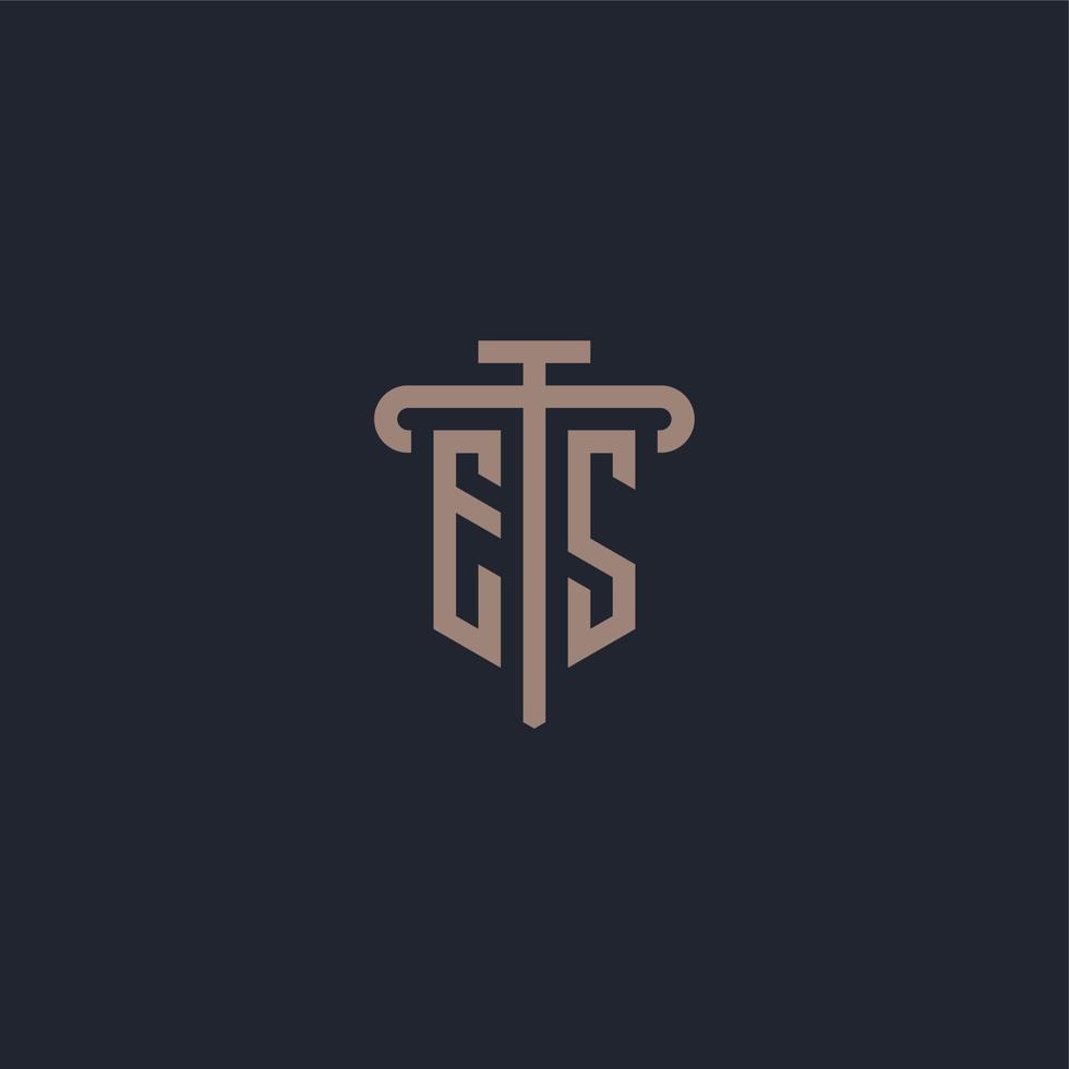 ES initial logo monogram with pillar icon design vector