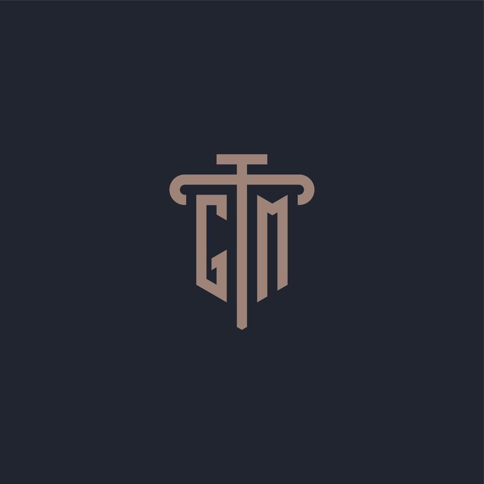 GM initial logo monogram with pillar icon design vector