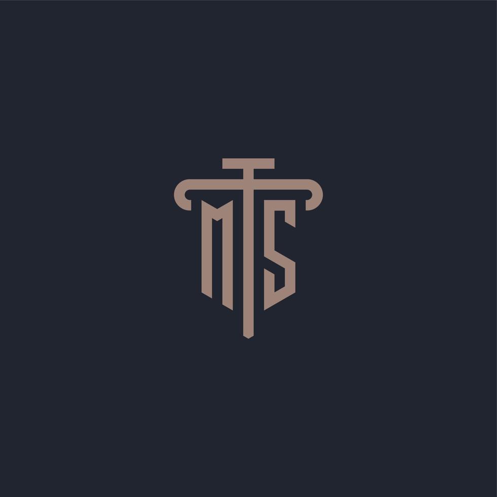 monograma del logotipo inicial de ms con vector de diseño de icono de pilar