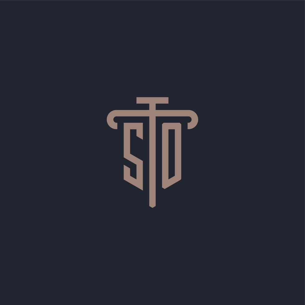 SO initial logo monogram with pillar icon design vector